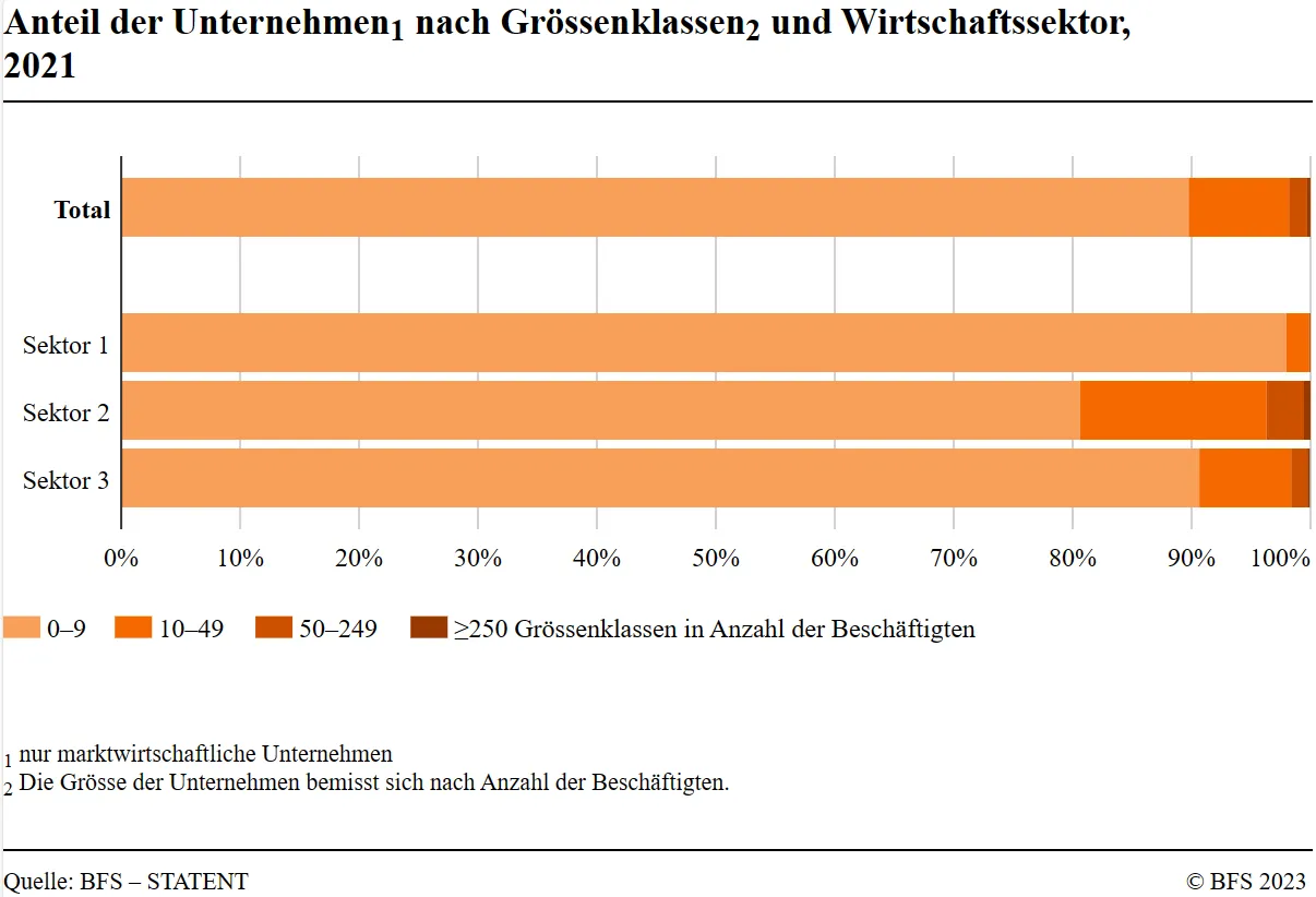 Share of companies by size class and economic sector 2021